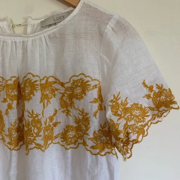 Loft Anne Taylor | Embroidered Blouse | white and yellow floral | size small - Picture 2 of 5